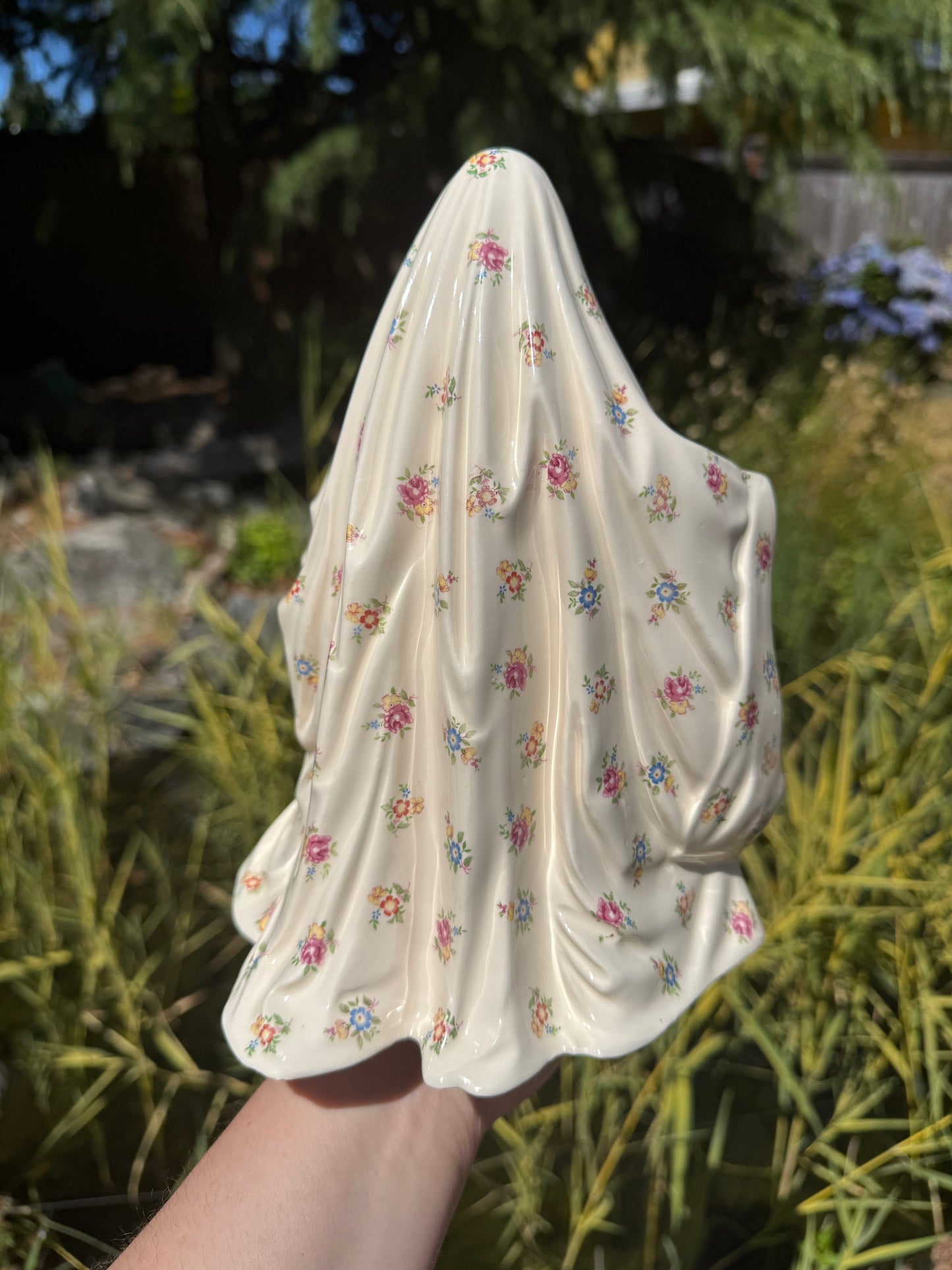 Multicolored Floral Sheet Ghost with Orange Pumpkin