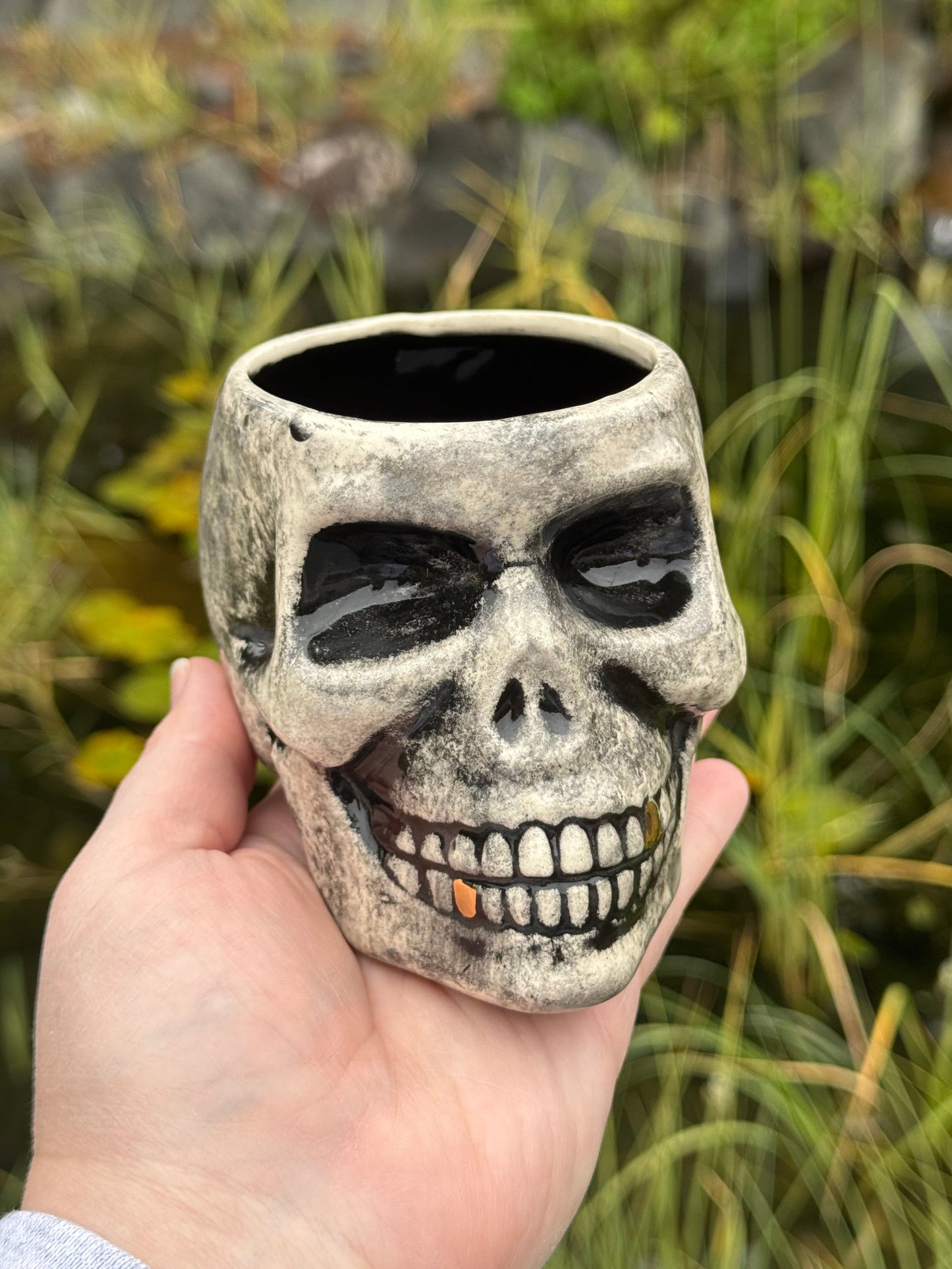 Skull Cup with 2 Real Gold Teeth