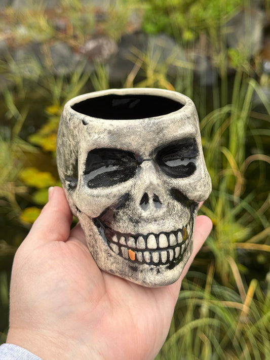 Skull Cup with 2 Real Gold Teeth
