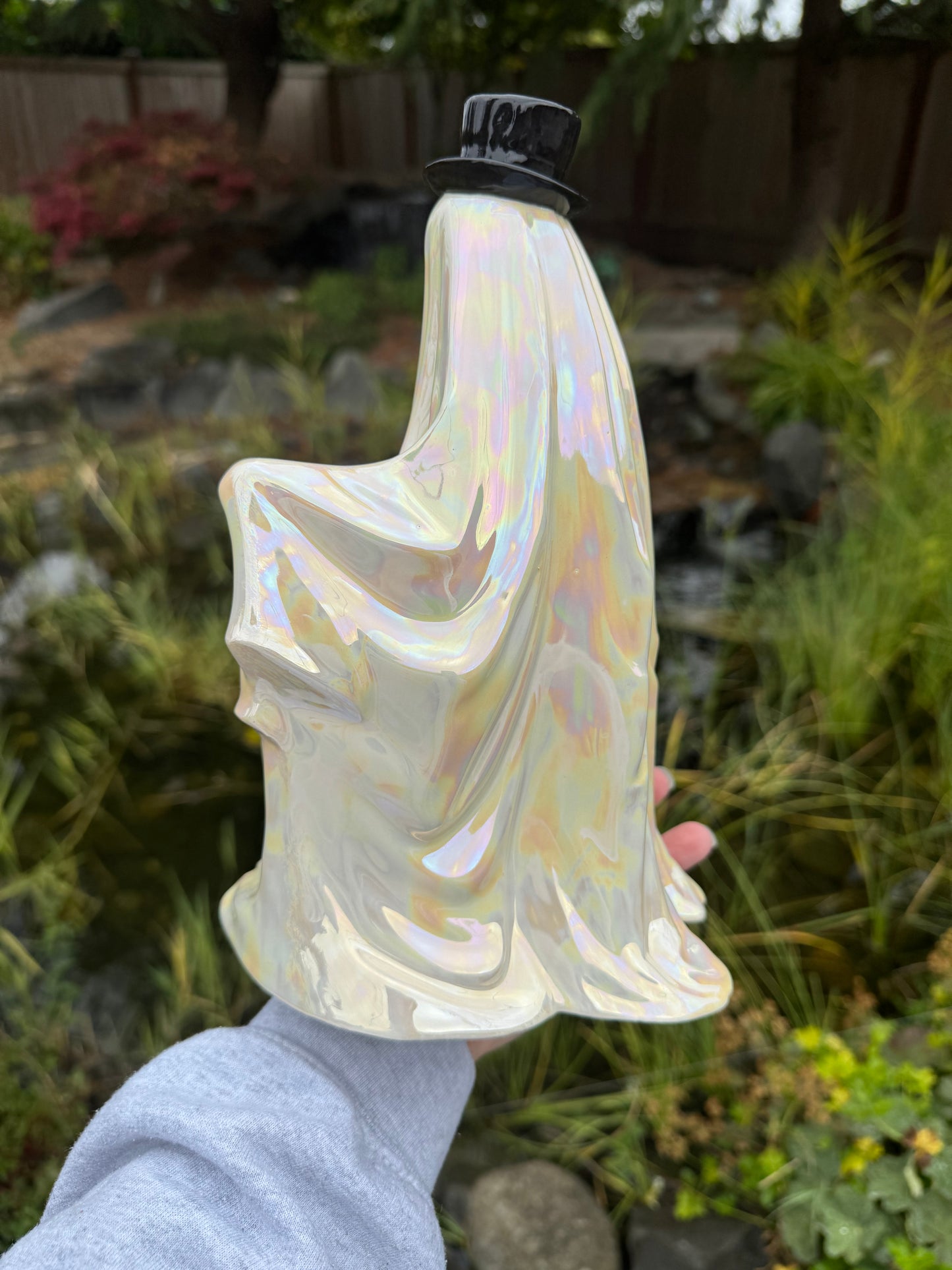 Mother of Pearl Sheet Ghost with Gold Pumpkin and Top Hat