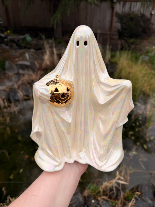 Mother of Pearl Ghost with Real Gold Pumpkin