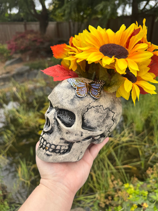 Skull vase with Butterfly