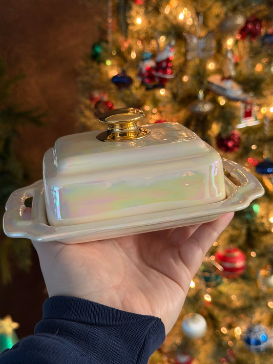 SECOND - Mother of Pearl Butter Dish with Gold Handle 1