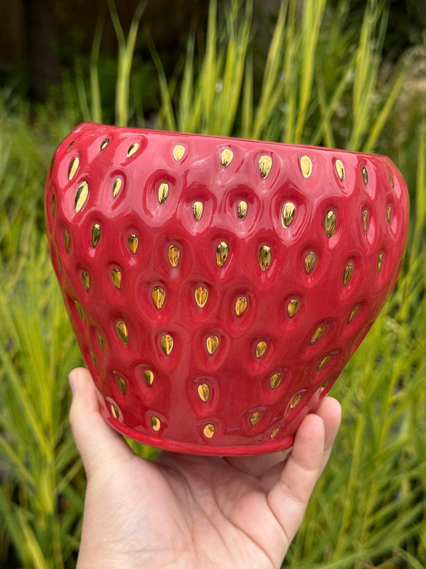 Small Red and Gold Strawberry Vessel