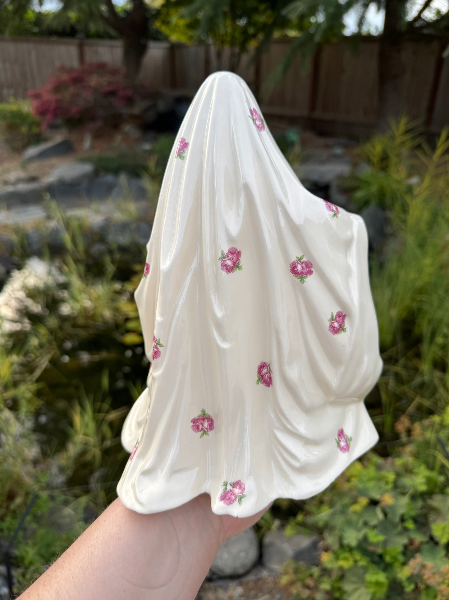 Vintage Pink Roses Ghost with Orange Pumpkin