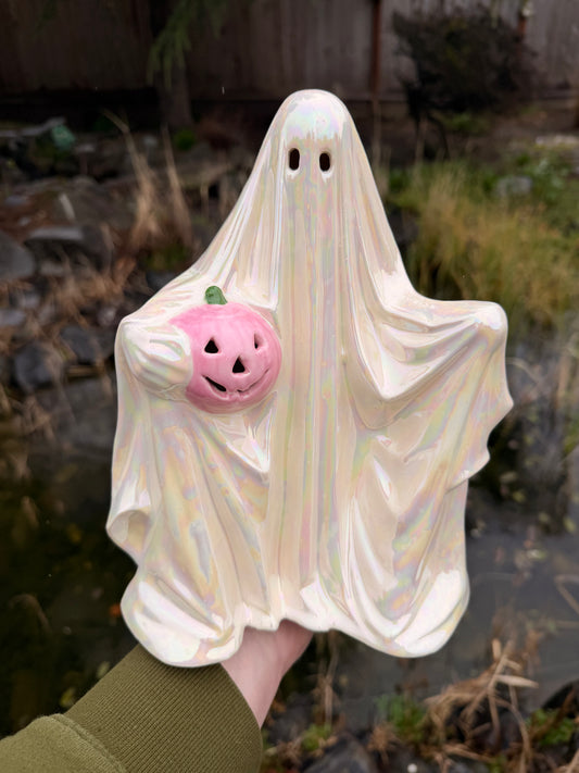 Mother of Pearl Ghost with Pink Pumpkin