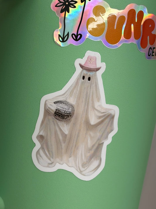 Disco Cowgirl Ghost Sticker - Free Shipping