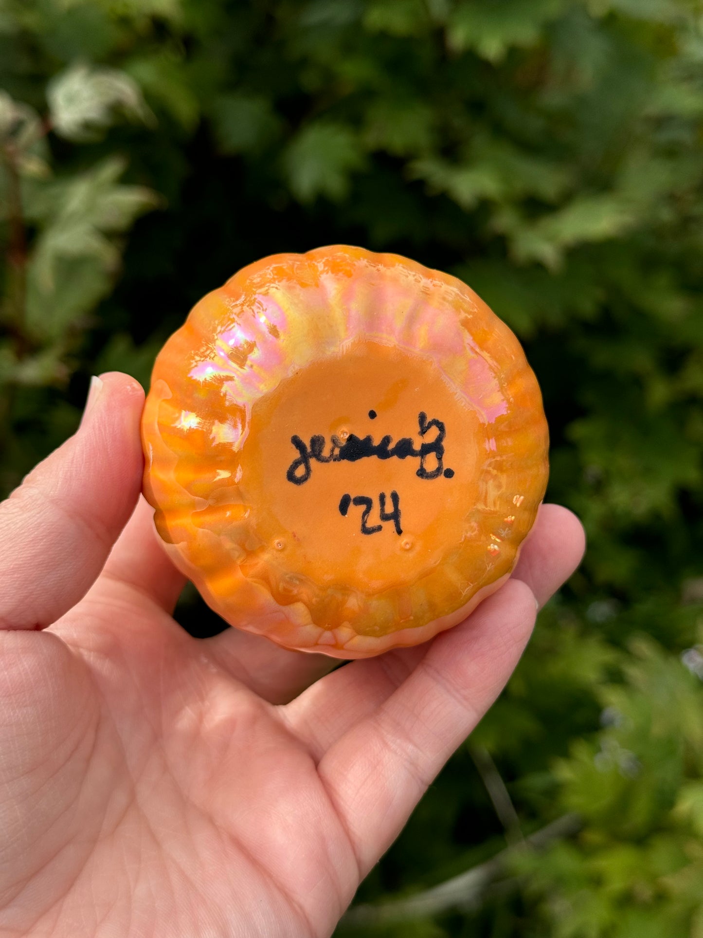 Small Orange Mother of Pearl Pumpkin Jar