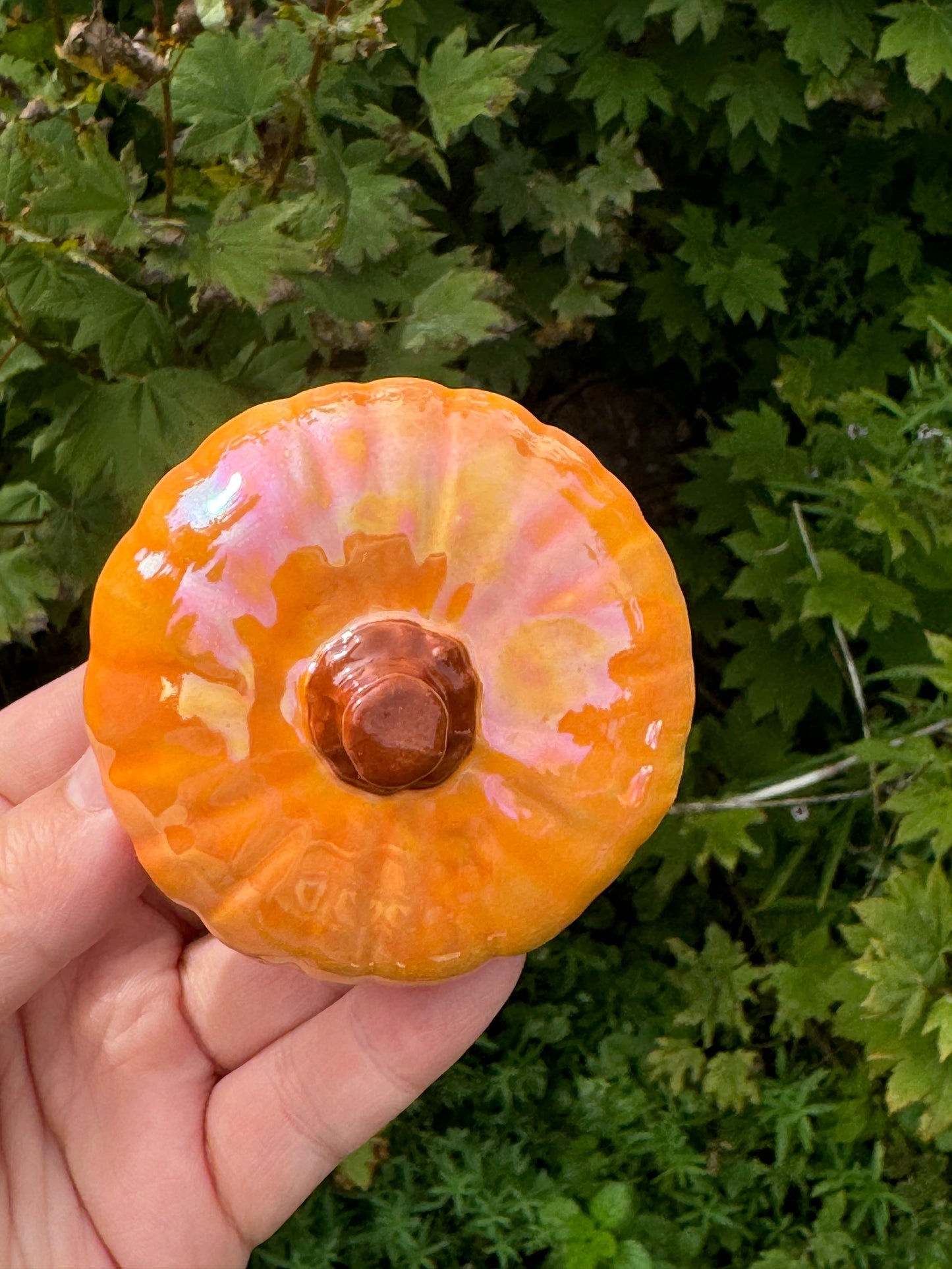 Small Orange Mother of Pearl Pumpkin Jar