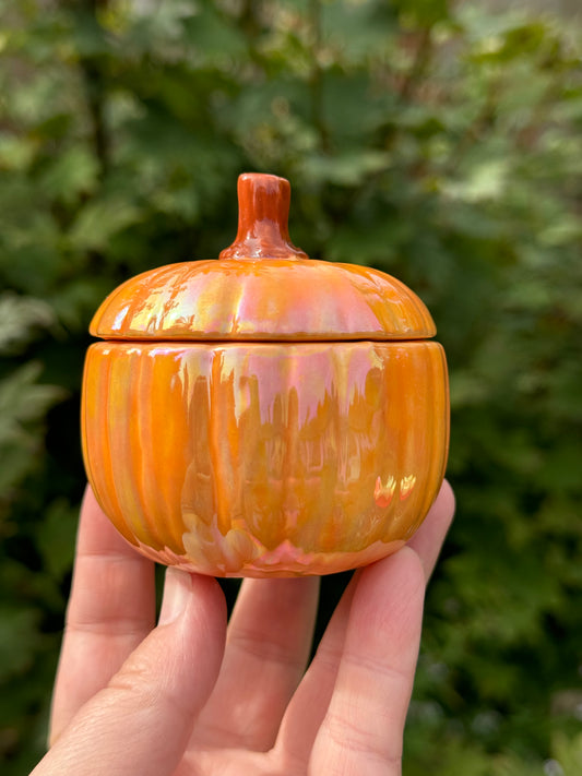 Small Orange Mother of Pearl Pumpkin Jar